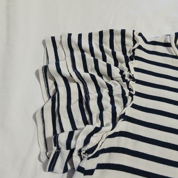 Green Envelope Black/white striped tee with double ruffled cap sleeves M - Picture 3 of 8